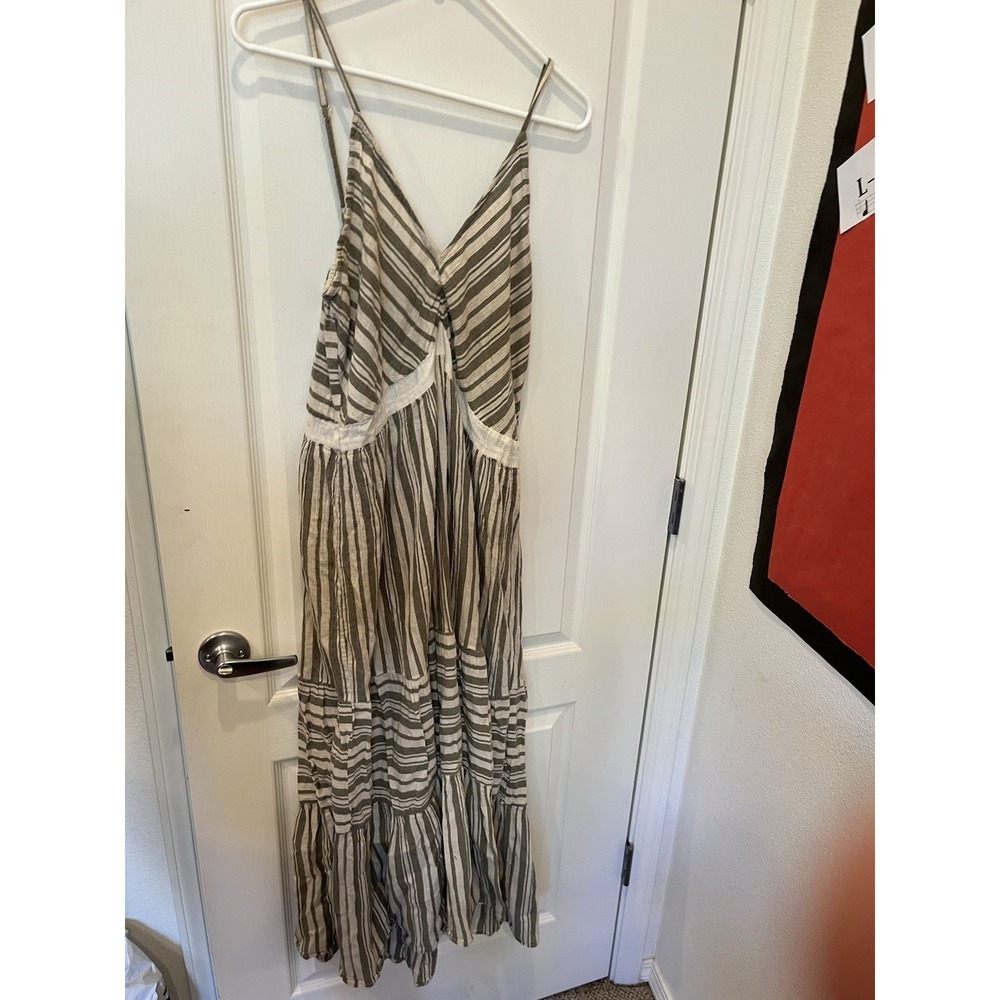 World Market Dress L/XL Cotton Gray Strappy Harem Pant V-Neck stripe